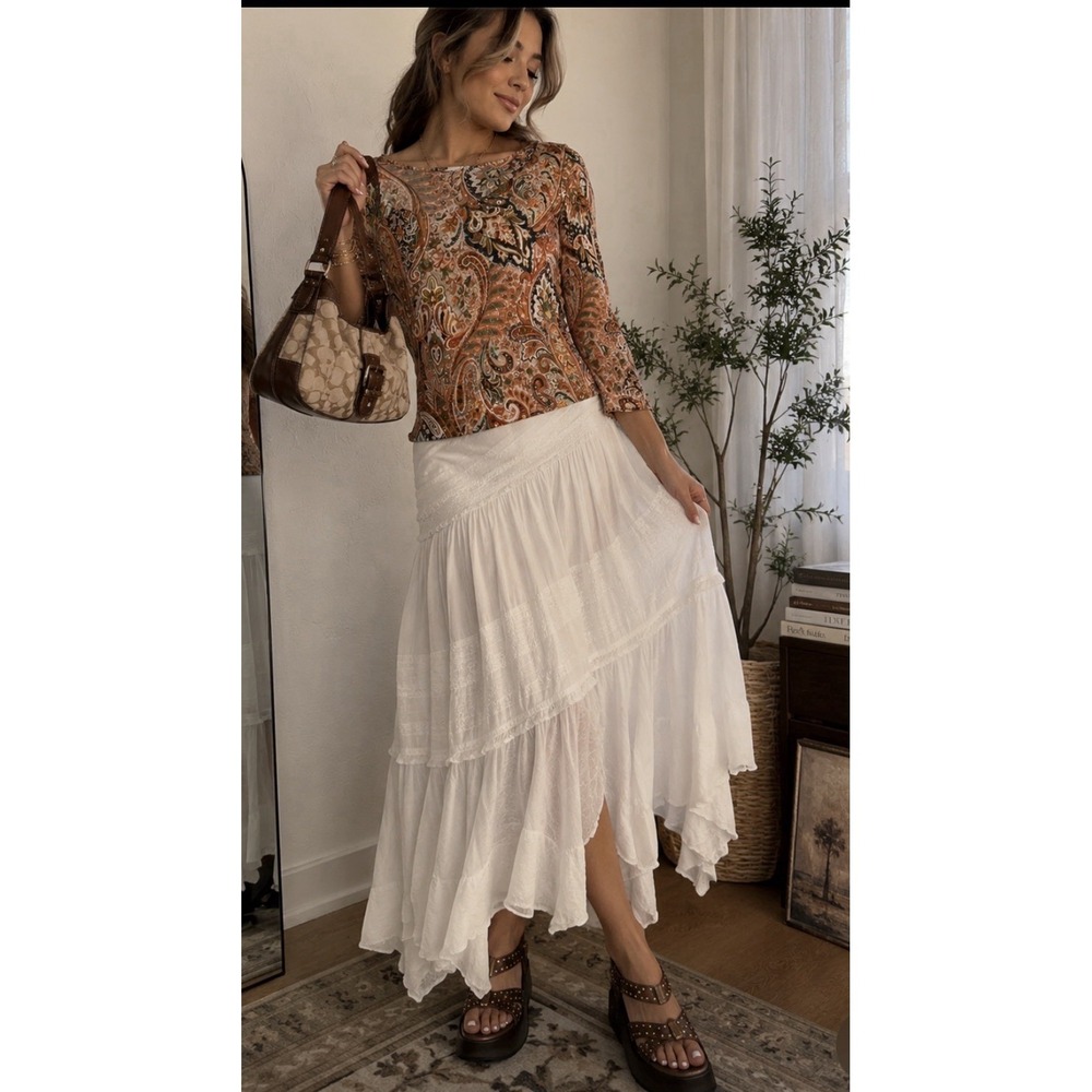 Only Nine Paisley Print  Y2K Sequin Top Boho Fairycore Women's Size L